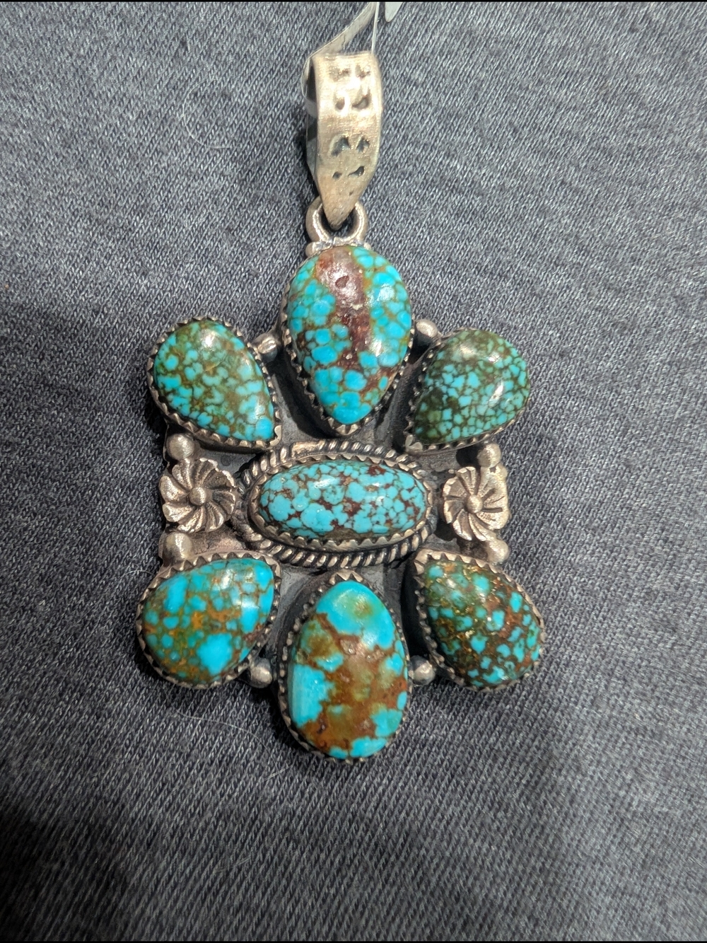 Sterling Turquoise Cluster Pendant - Blue Green Stones